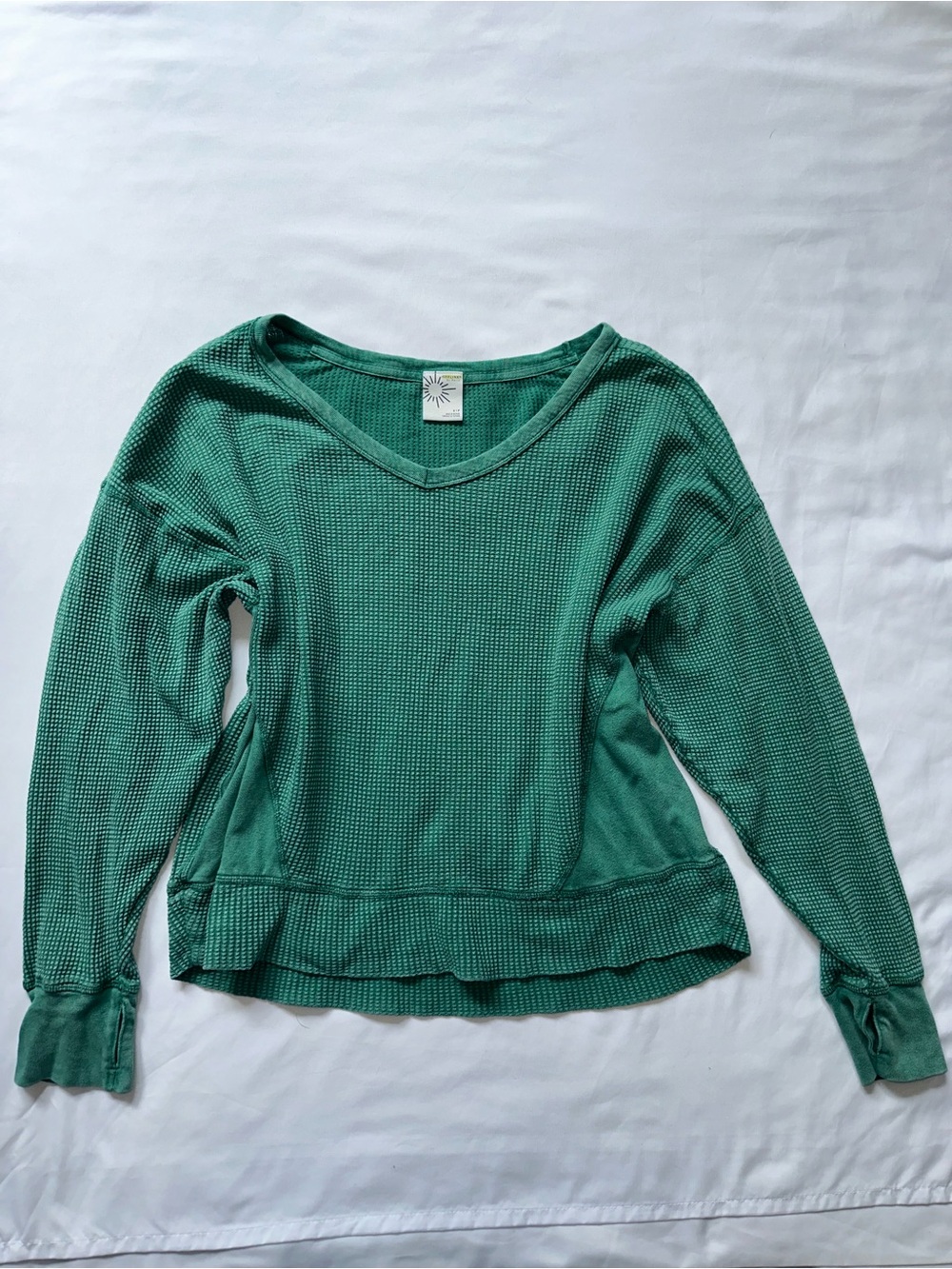 Aerie Women's Green Waffle Long Sleeve Sweater Top